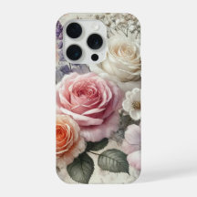 Étui de téléphone élégant avec roses roses et blan