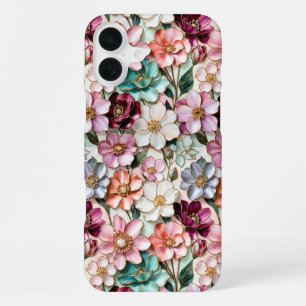 Coque iPhone 16 Plus Étui de téléphone en style vitrail floral bijou