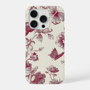 Étui de téléphone floral bordeaux vintage