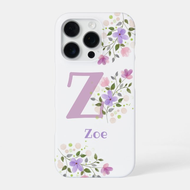 Coque iPhone Étui de téléphone Initial Plus Nom & Fleurs Design (Verso)