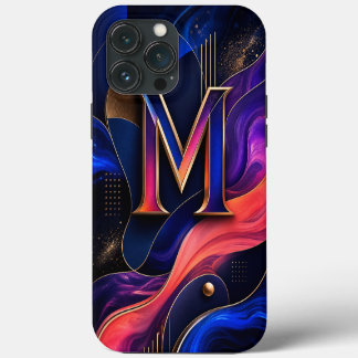 Etui iPhone 13 Pro Max Étui de téléphone M initial abstrait moderne, élég