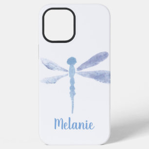 Coque iPhone 12 Pro Max Étui dragonfly bleu violet monogrammé aquarelle