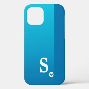 Coque iPhone 12 Étui Filleule Monogramme Cœur Bleu Simple Moderne