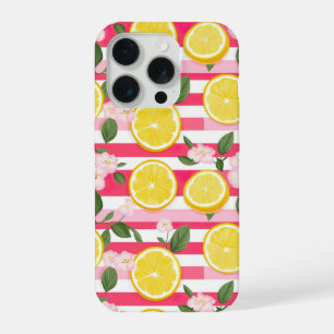 Étui iPhone à rayures roses et motif citron d'été