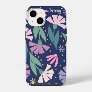 Coque Pour iPhone 14 Étui iPhone Fleurs Roses Modernes Féminines Bleu m