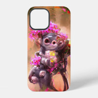 Étui iPhone / iPad avec bébé singe et fleurs