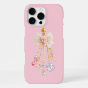 Coque iPhone 16 Pro Max Étui Luxueux Fleur Bow Perle pour iPhone 16 Pro Ma