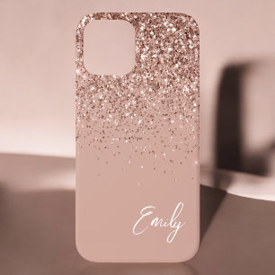 Coque iPhone 12 Étui Monogramme Pailleté Rose Gold et Rose Foncé F