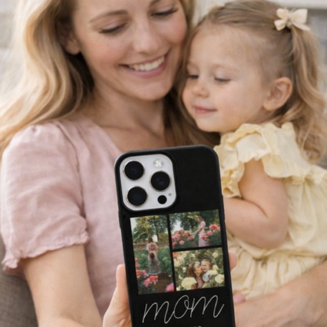 Coque iPhone Étui photo noir 3 Modern Script pour maman (Créateur téléchargé)