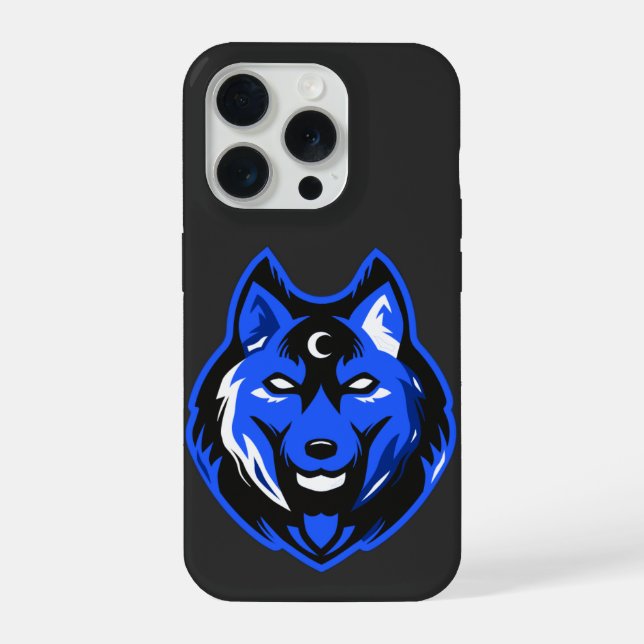 Coque iPhone Étui pour iPhone 15 Loup Mystique Bleu (Verso)