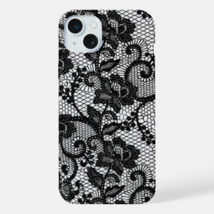 Étui pour iPhone 15 Plus à fleurs en dentelle noir