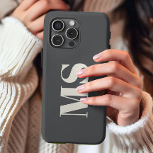 Étui simple avec monogramme initial crème et gris