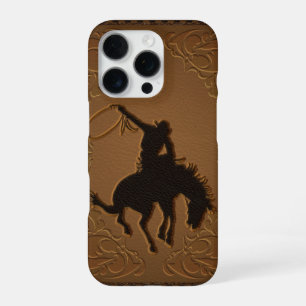 Coque iPhone 16 Pro Étui téléphone cuir marron aspect sauvage ouest ru