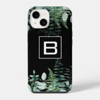 Éucalyptus fougères de bois monogramme noir