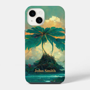Coque Pour iPhone 14 Fantaisie Tropicale Mer & Palmiers Monogramme