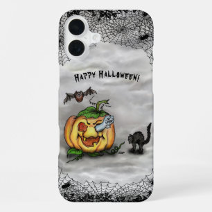 Coque iPhone 16 Plus Fantôme, Chat, Chauve-souris et Citrouille, Joyeux