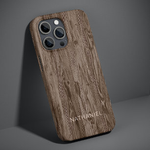 Coque iPhone 16 Pro Max Faux Bois Rustique Brun Foncé Personnalisé