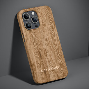 Coque iPhone 16 Pro Max Faux bois rustique marron bronzé personnalisé