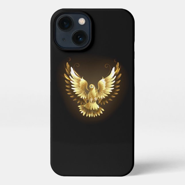 Coque iPhone Faux Gold Foil Peace Dove en noir (Verso)