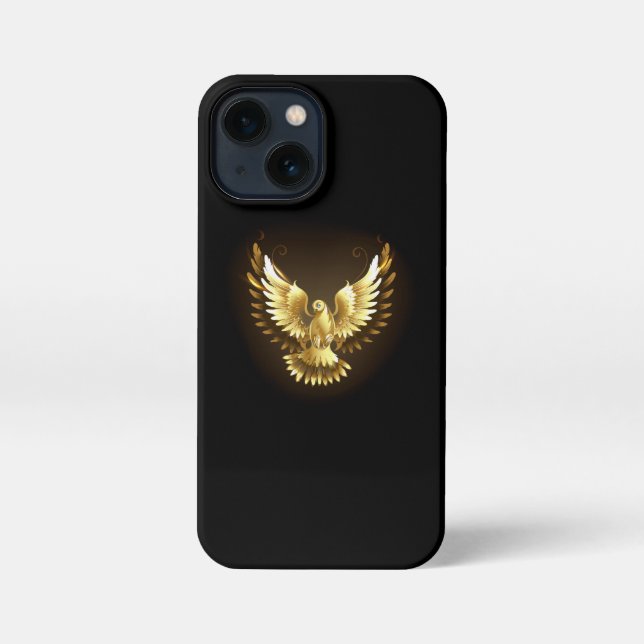 Coque iPhone Faux Gold Foil Peace Dove en noir (Verso)