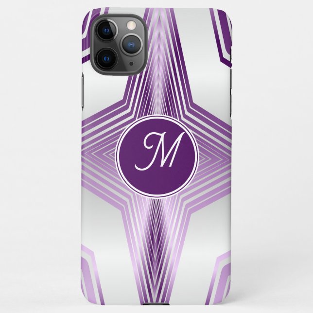 Coque iPhone Feminine Monogramme violet strié géométrique (Dos)