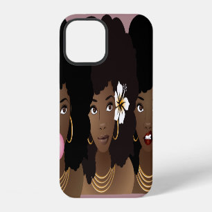 Coque iPhone 12 Femmes Noires, Bubble Gum & Fleur Violet