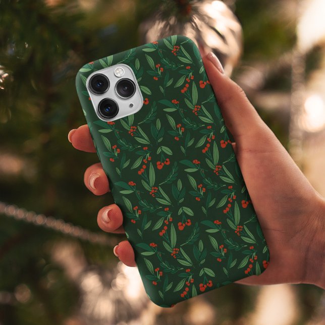 Coque iPhone Festive Green Noël Holly Berry Holiday (Créateur téléchargé)