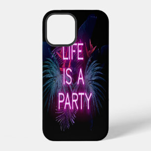 Coque iPhone 12 Fête tropicale, feuilles de palmier néon.