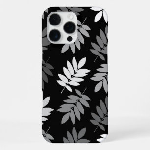 Coque iPhone 16 Pro Max Feuille aîné grand motif Noir Blanc Gris