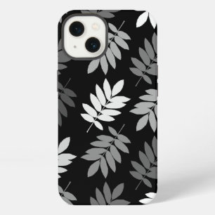 Etui iPhone 13 Feuille aîné grand motif noir blanc gris