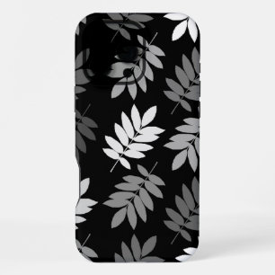 Coque iPhone 16 Pro Max Feuille aînée grand motif noir blanc gris