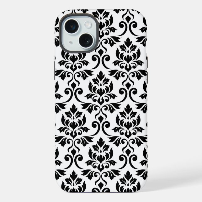 Coque iPhone Feuille Damask Lg Motif noir sur blanc (Verso)