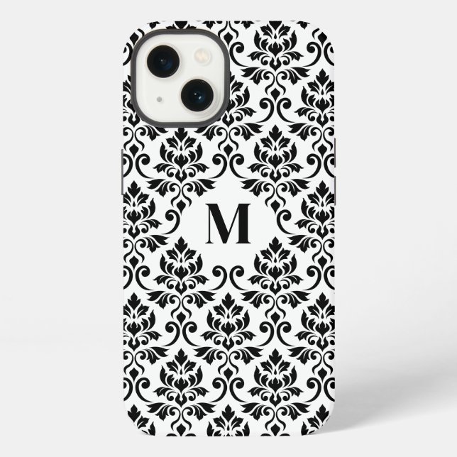 Coque iPhone Feuille Damask Motif noir (personnalisé) (Verso)