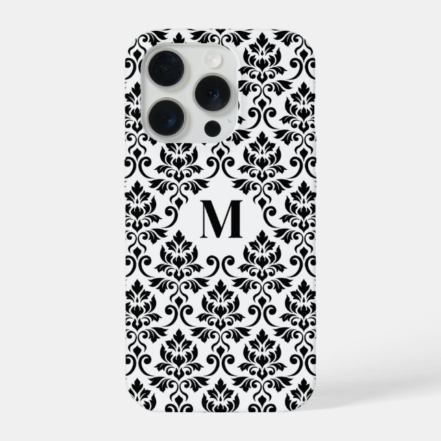 Coque iPhone Feuille Damask Motif noir (personnalisé) (Verso)