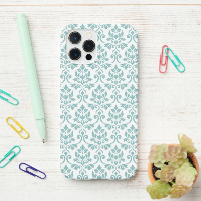 Coque iPhone Feuille Damask Motif Turquoise (Sur le bureau)