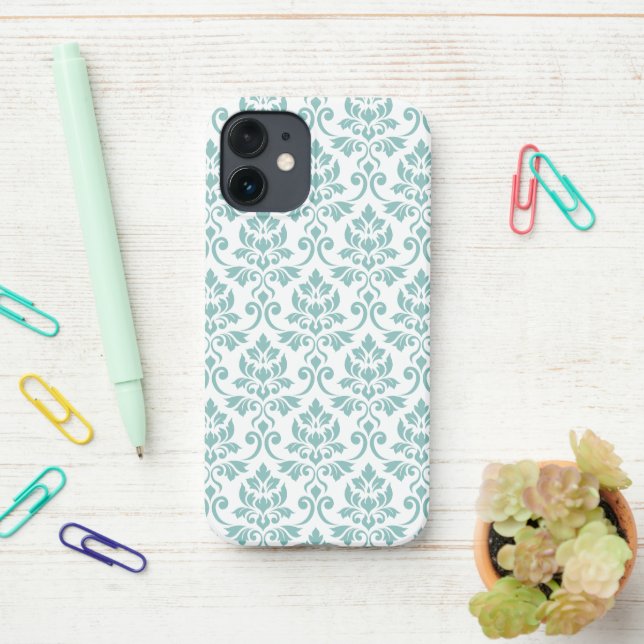 Coque iPhone Feuille Damask Motif Turquoise (Sur le bureau)