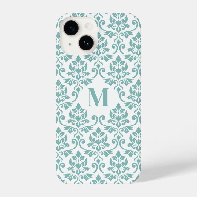 Coque iPhone Feuille Damask Motif Turquoise (personnalisé) (Verso)