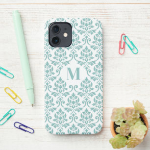 Coque iPhone 12 Feuille Damask Motif Turquoise (personnalisé)