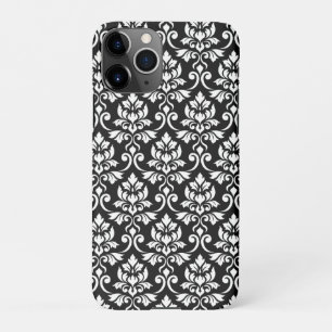 Coque iPhone 11Pro Feuille Damask Patte blanc sur noir