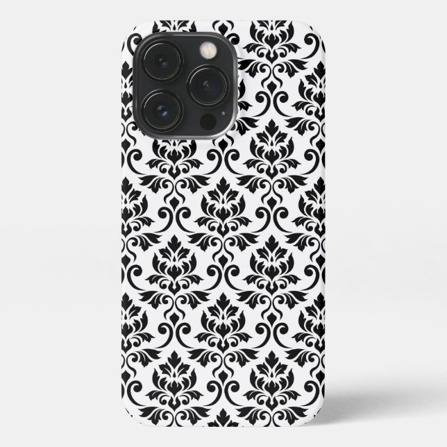 Coque iPhone Feuille Damask Patte noir sur blanc (Verso)