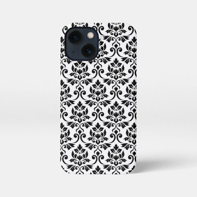 Coque iPhone Feuille Damask Patte noir sur blanc (Verso)