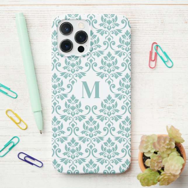 Coque iPhone Feuille Damask Teal Pattern (Custom) (Sur le bureau)