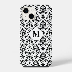 Coque Pour iPhone 14 Feuille de Damas motif noir (sur mesure)