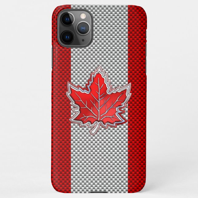 Coque iPhone Feuille d'érable rouge canadienne sur fibre de car (Dos)