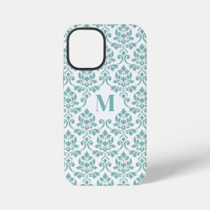 Coque iPhone 12 Mini Feuille Motif Damask Sarcelle (Sur mesure)