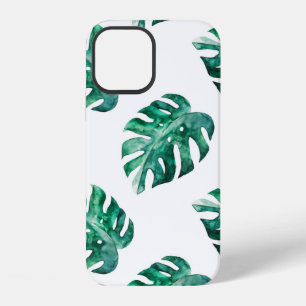 Coque iPhone 12 Feuilles de Monstera. Motif d'illustration tropica