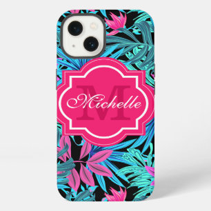 Etui iPhone 13 Feuilles de palmier vert sarcelle tropical hawaïen