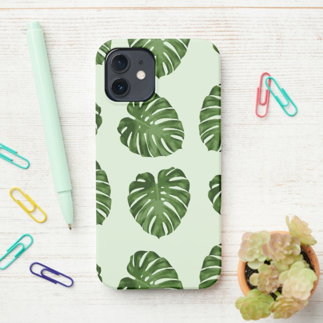 Coque iPhone Feuilles de palmiers, Feuilles verts, Motif tropic (Sur le bureau)