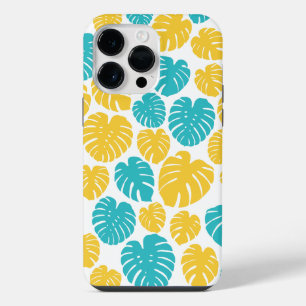 Coque Pour Pour iPhone 14 Pro Max Feuilles Monstera en Turquoise, Jaune et Blanc