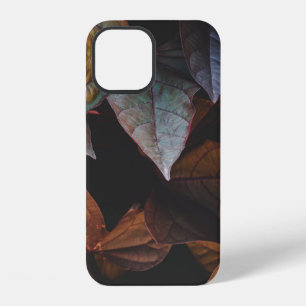 COQUE iPhone 12 FEUILLES ROUGES ET VERTES SUR FOND NOIR